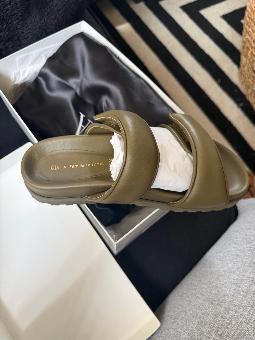 NIB GIA by Pernille Teisbaek Olive Padded Slide Sandals